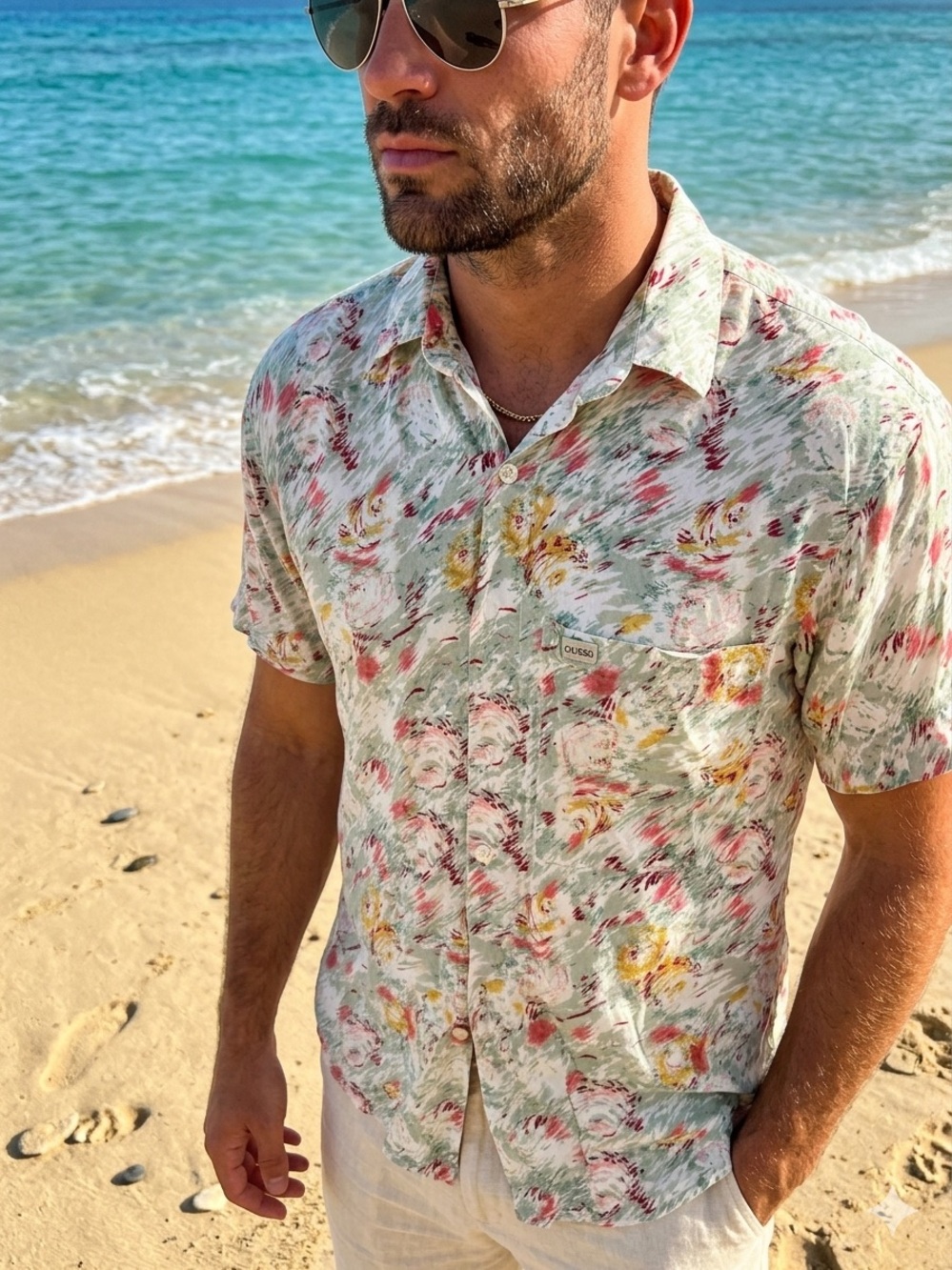 Vintage GUESS by Georges Marciano Hawaiian Shirt S 80s 90s Made in Jamaica Retro